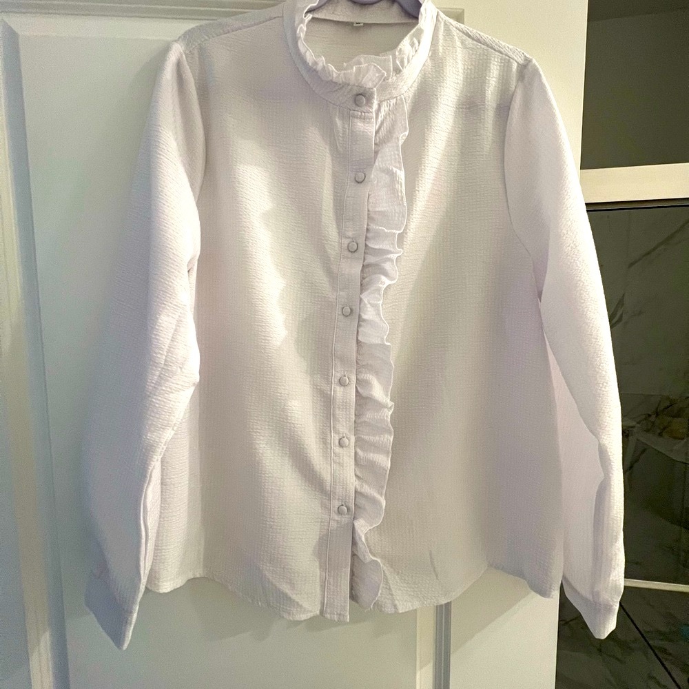 White Ruffled Button-Up Blouse